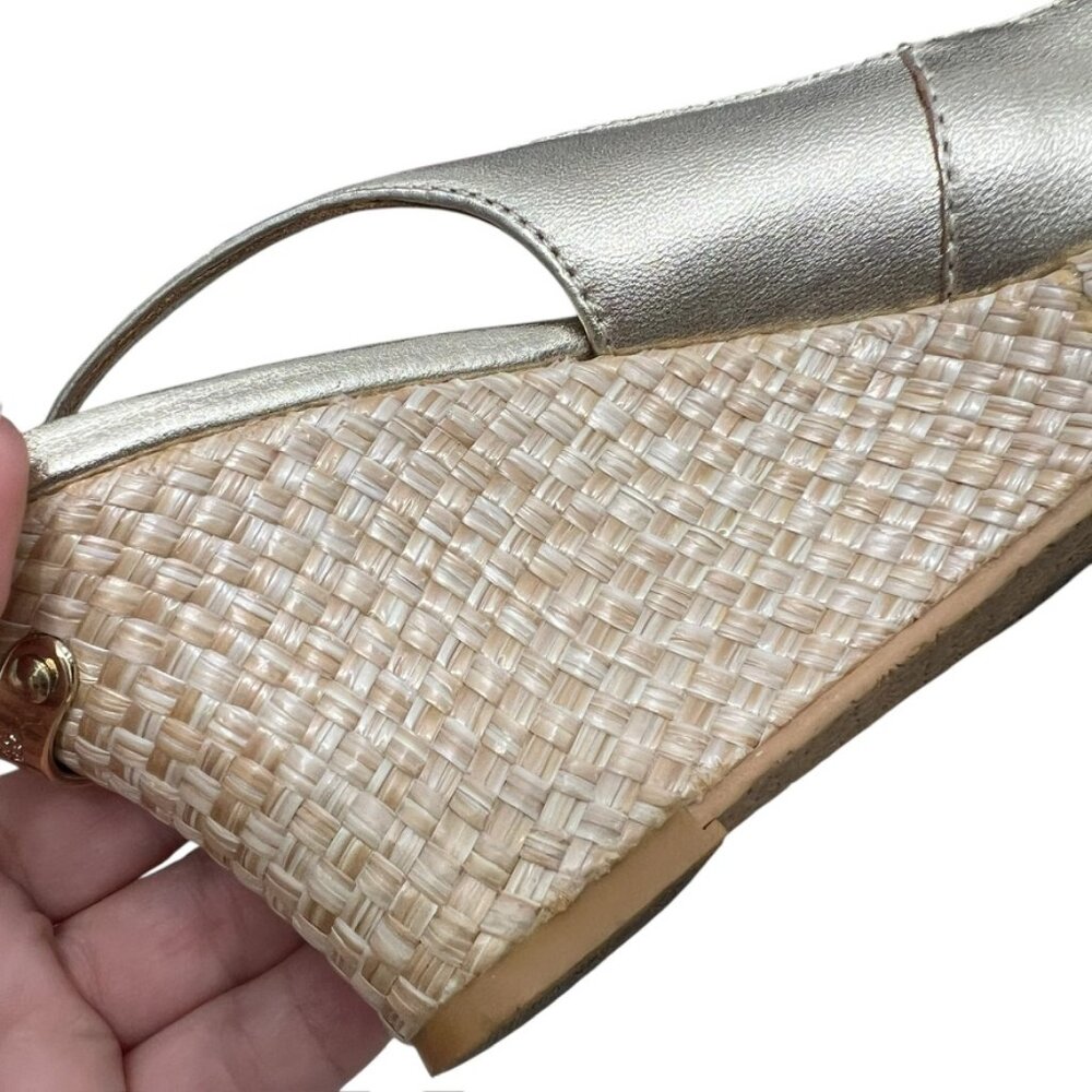 Lilly Pulitzer Gigi Leather Slingback Open Toe Gold Wedge Sandals Women's Sz 7. - Picture 14 of 14